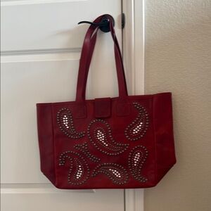 Mcfadin Red Studded Paisley Tote Bag